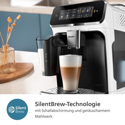 EP3343/50 Kaffeevollautomat 3300 Series mit 6 Getränken, LatteGo, SilentBrew in Weiß-Schwarz